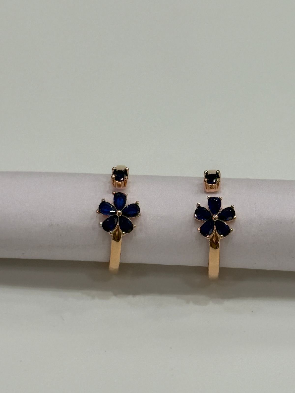 92.5 Silver Rose Gold Blue Stone Floral Toe Ring 